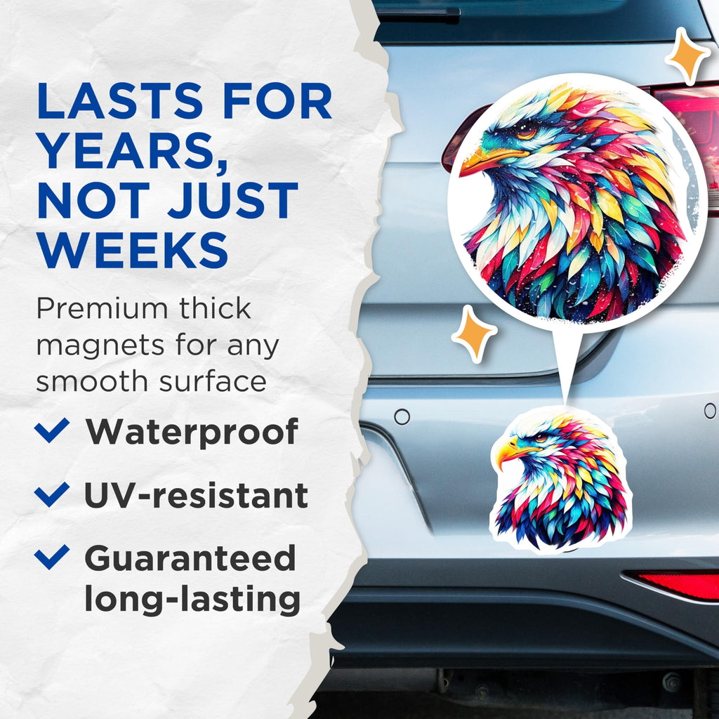 (2 Pack) Vibrant Rainbow Eagle Magnets - Abstract Wildlife Art Decor - Majestic Bird Artwork - Unique Home Office Accent - 5 Inches On Longest Side - Thick Durable Magnet - Made in USA - MAG20904