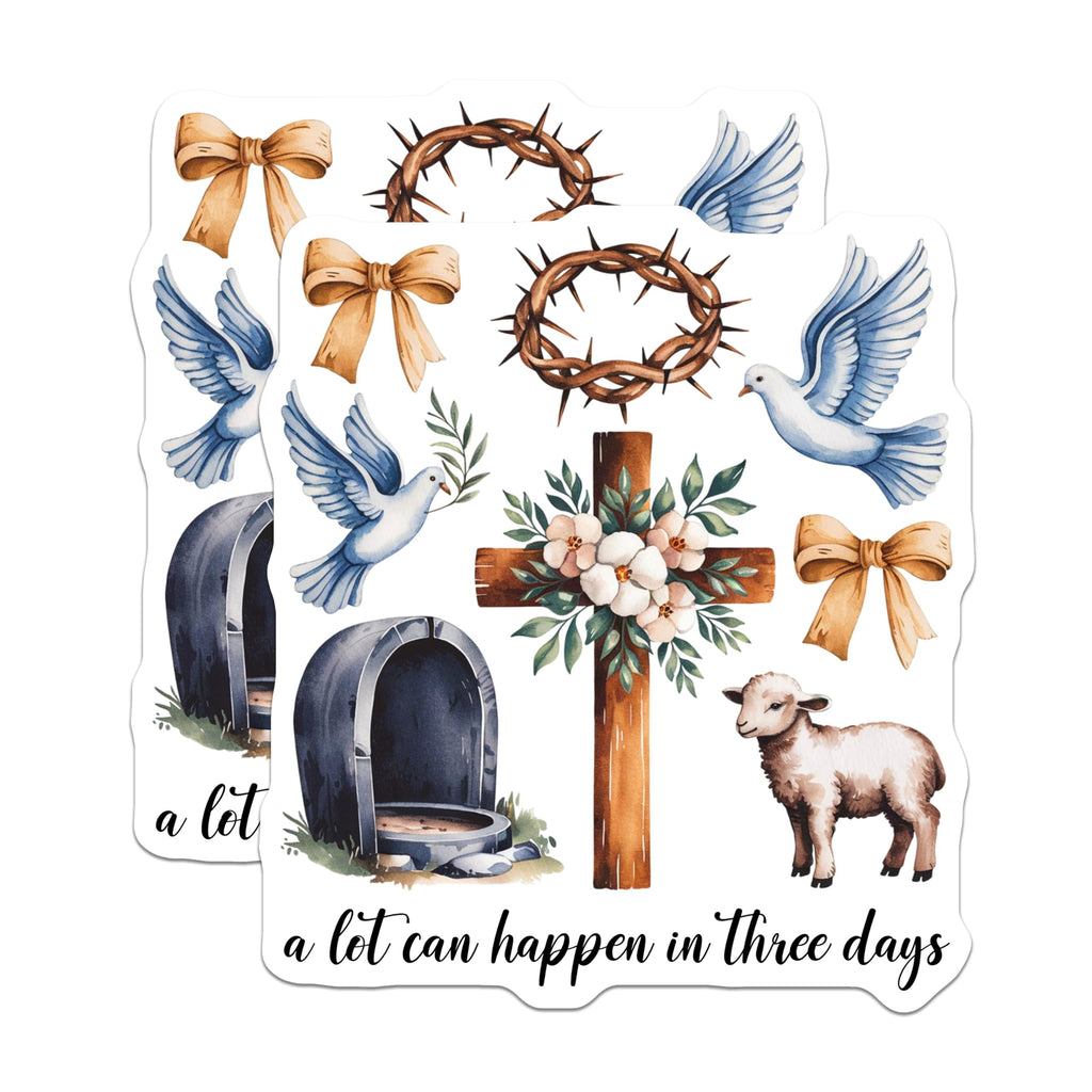 (2 Pack) Easter Resurrection Magnets - Christian Faith Decor - Empty Tomb Cross Doves Lamb Art - Three Days Quote - 5 Inches On Longest Side - Thick Durable Magnet - Made in USA - MAG19866