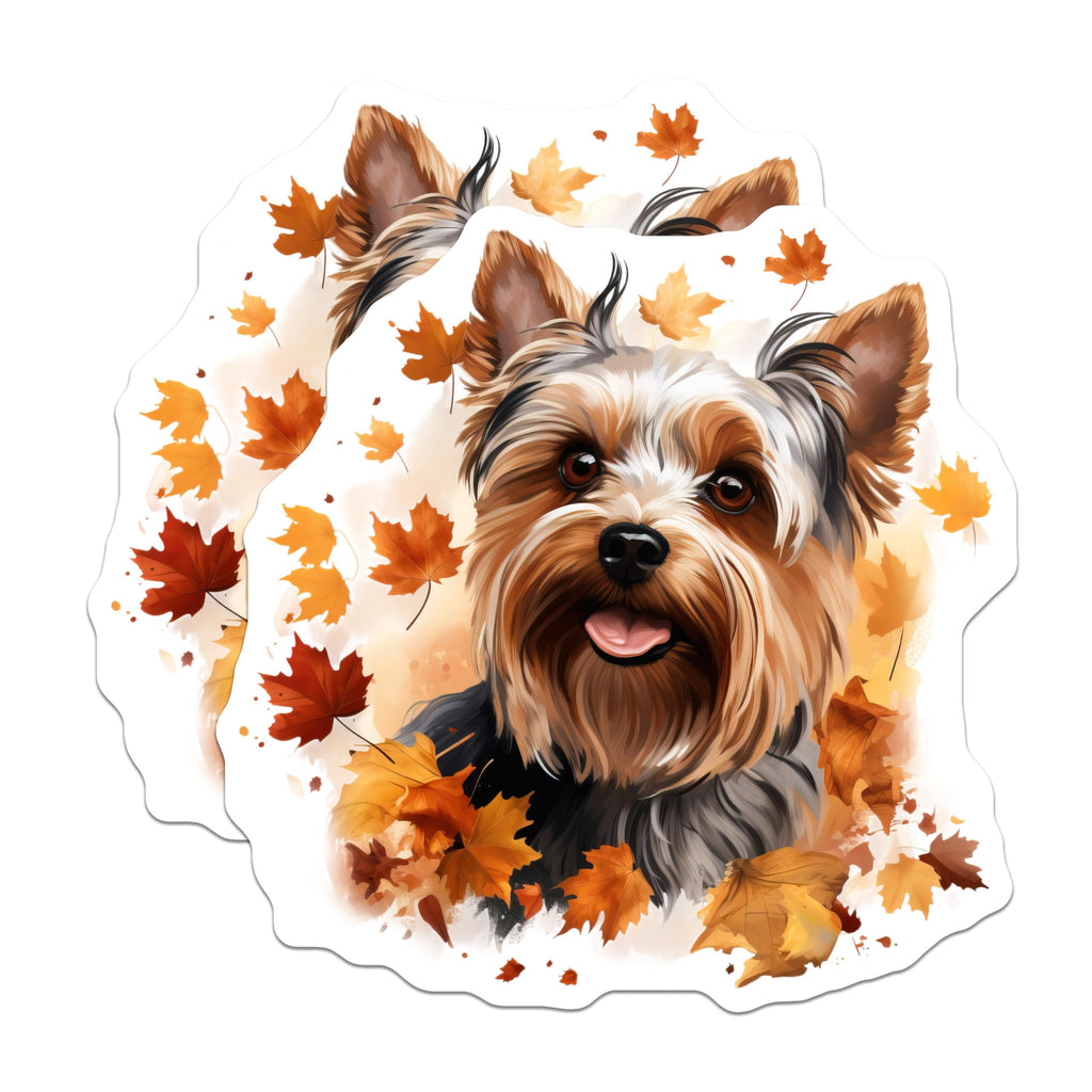 (2 Pack) Yorkshire Terrier Dog Magnets - Autumn Fall Leaves - Cute Yorkie Pet Owner Present - Fridge Locker Decor - 5 Inches On Longest Side - Thick Durable Magnet - Made in USA - MAG25183