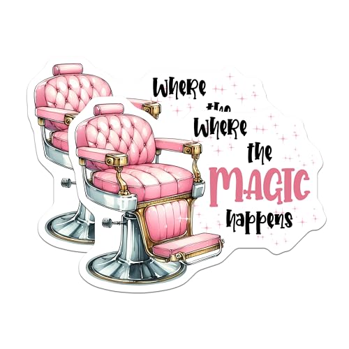(2 Pack) Where The Magic Happens Stickers - Inspirational Quotes - Salon Chair Decal - 5" On Longest Side - Sticks to Smooth Flat Surfaces - Made in USA - BMCS7579