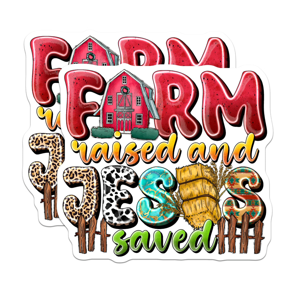 (2 Pack) Farm Raised Jesus Saved Magnets - Country Faith Decor - Christian Farmhouse Style - 5 Inches On Longest Side - Thick Durable Magnet - Made in USA - MAG23414