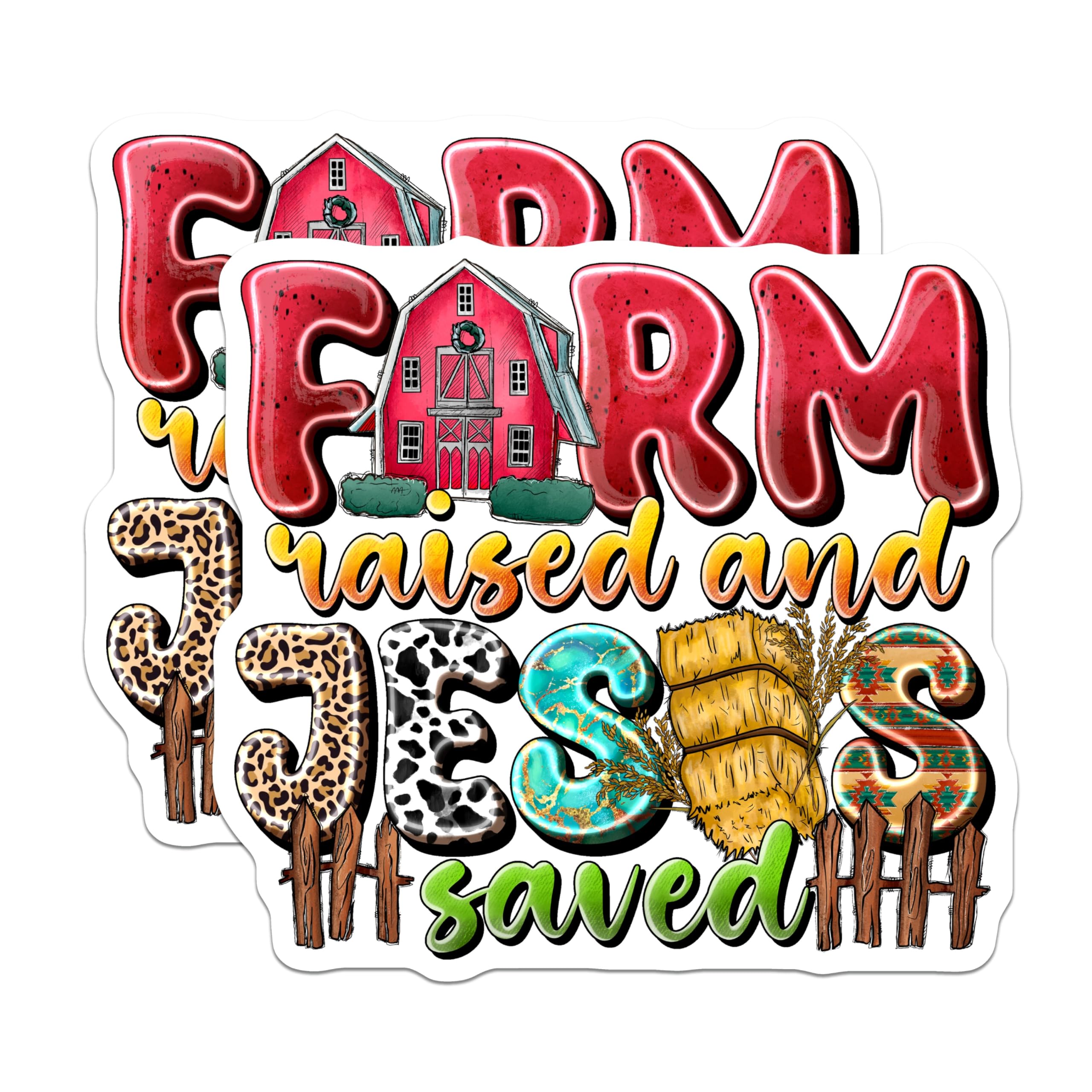 (2 Pack) Farm Raised Jesus Saved Magnets - Country Faith Decor - Christian Farmhouse Style - 5 Inches On Longest Side - Thick Durable Magnet - Made in USA - MAG23414