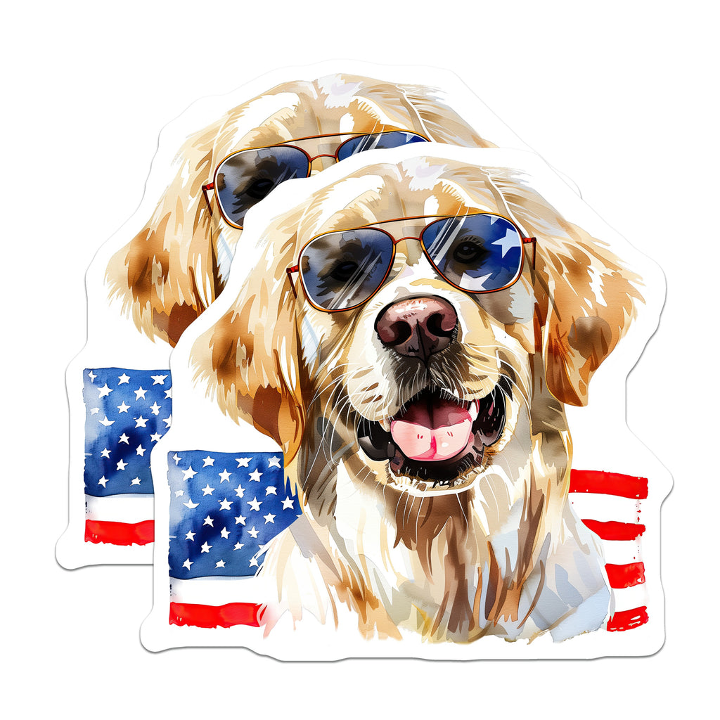 (2 Pack) Golden Retriever American Flag Magnets - Patriotic Dog Decor - USA Pet Lover Art - 4th of July Fridge Accent - 5 Inches On Longest Side - Thick Durable Magnet - Made in USA - MAG37529