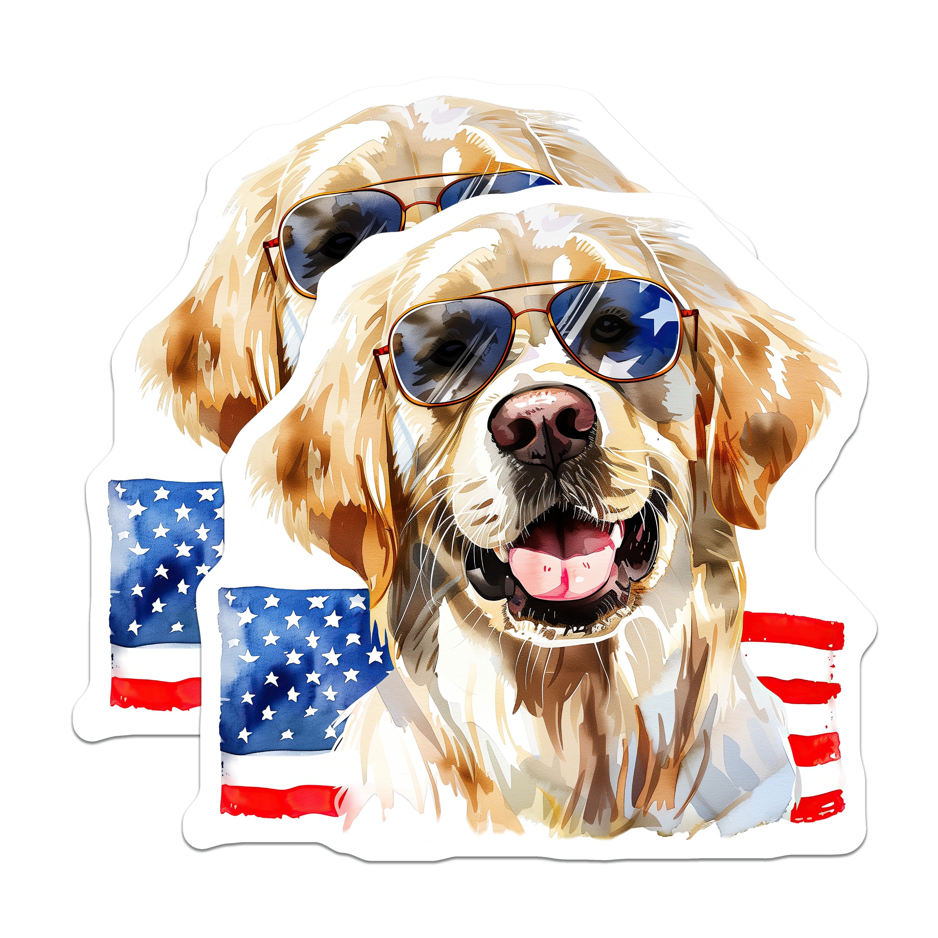(2 Pack) Golden Retriever American Flag Magnets - Patriotic Dog Decor - USA Pet Lover Art - 4th of July Fridge Accent - 5 Inches On Longest Side - Thick Durable Magnet - Made in USA - MAG37529