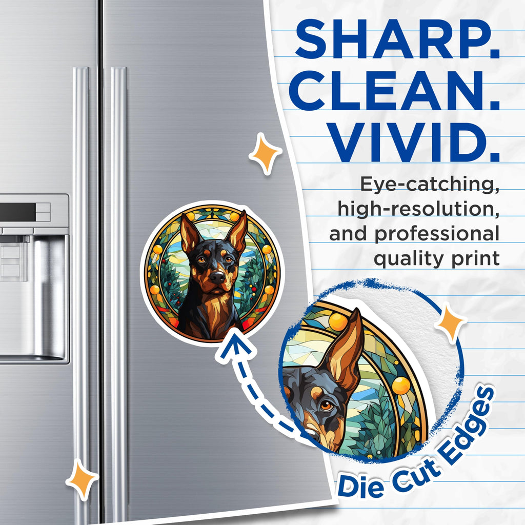 (2 Pack) Doberman Pinscher Dog Magnets - Intricate Stained Glass Pet Art - Doberman Breed Enthusiast Home Decor - 5 Inches On Longest Side - Thick Durable Magnet - Made in USA - MAG23451