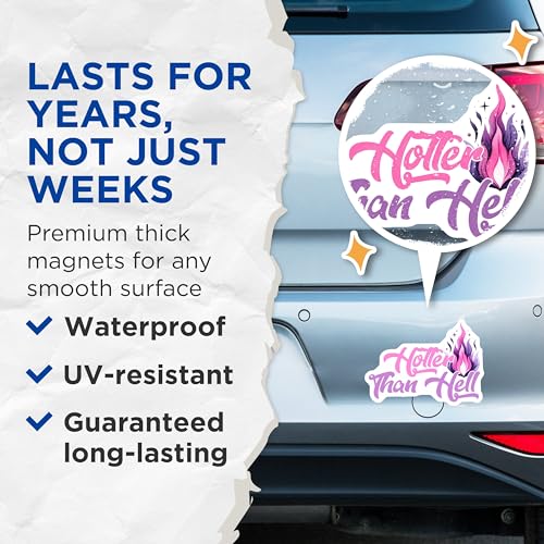 (2 Pack) Hotter Than Hell Magnets Magnets - Funny Magnet - Fridge Magnet - 5" On Longest Side - Made in USA - Sticks to Refrigerators & Metal Surfaces - MAG8344