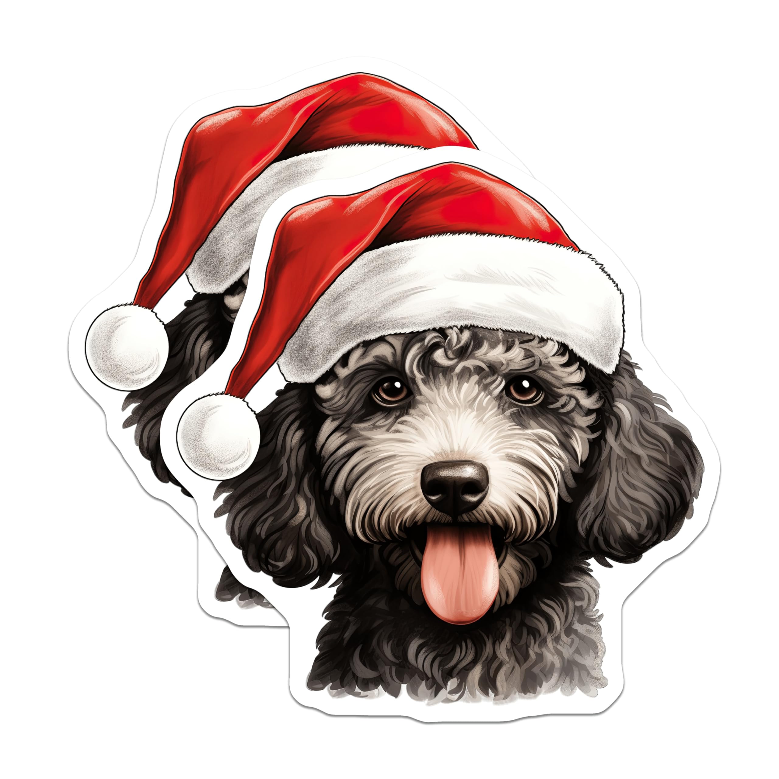 (2 Pack) Doodle Dog Christmas Magnets - Santa Hat Pet Decor - Holiday Refrigerator Accessories - 5 Inches On Longest Side - Thick Durable Magnet - Made in USA - MAG27583
