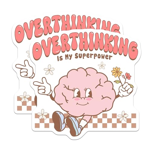 (2 Pack) Overthinking is My Superpower Stickers - Cute Brain Stickers - Motivational Quote Stickers - 5" On Longest Side - Sticks to Smooth Flat Surfaces - Made in USA - BMCS7258