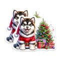 (2 Pack) Cute Puppy Christmas Magnets - Santa Dog Holiday Decor - Husky Malamute Lover - Refrigerator Kitchen Home Decoration - 5 Inches On Longest Side - Thick Durable Magnet - Made in USA - MAG30531