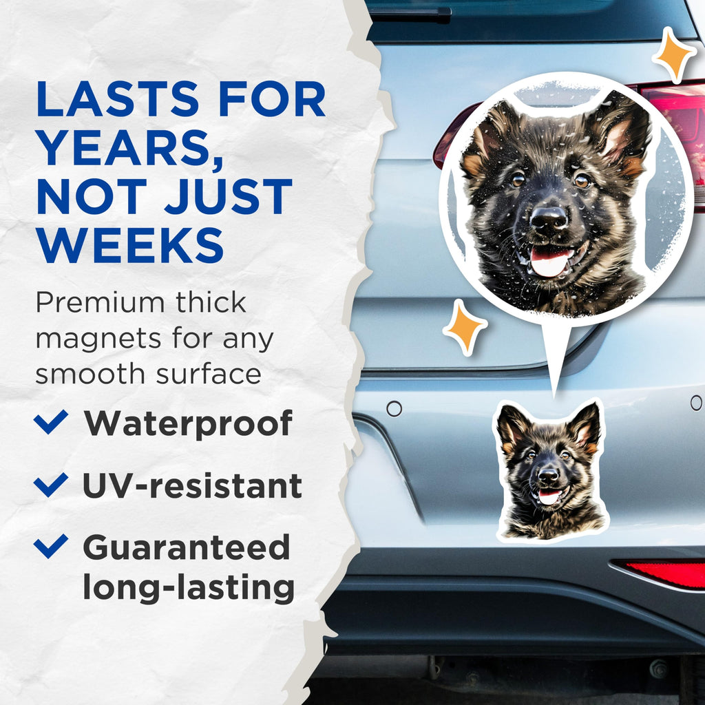 (2 Pack) German Shepherd Puppy Magnets - Dog Lover Home Decor - GSD Refrigerator Accessory - 5 Inches On Longest Side - Thick Durable Magnet - Made in USA - MAG27926