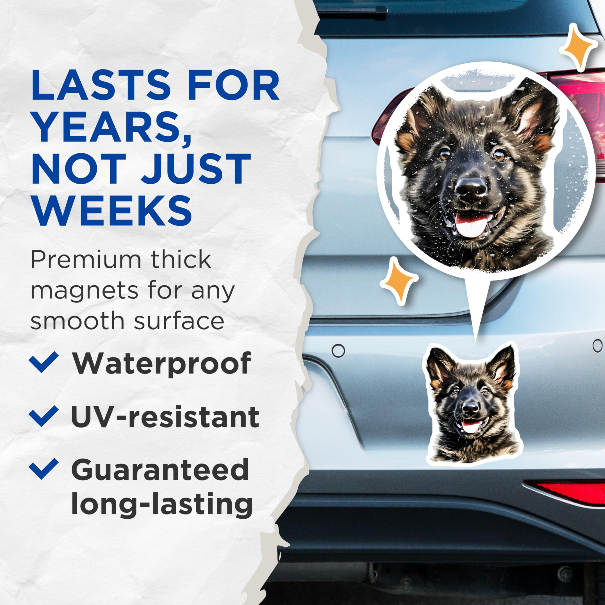 (2 Pack) German Shepherd Puppy Magnets - Dog Lover Home Decor - GSD Refrigerator Accessory - 5 Inches On Longest Side - Thick Durable Magnet - Made in USA - MAG27926