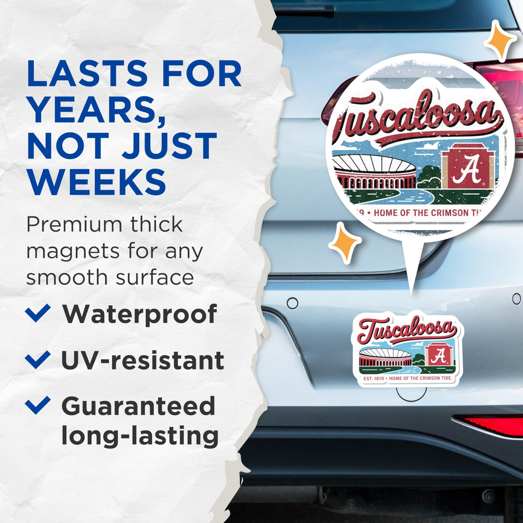 (2 Pack) Tuscaloosa Alabama Magnets - Crimson Tide College Decor - University of Bama Fan Gear - 5 Inches On Longest Side - Thick Durable Magnet - Made in USA - MAG19242