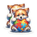 (2 Pack) Cute Corgi Dog Stickers - Puppy with Puzzle Heart - Adorable Animal Decal - 5" On Longest Side - Sticks to Smooth Flat Surfaces - Made in USA - BMCS9476