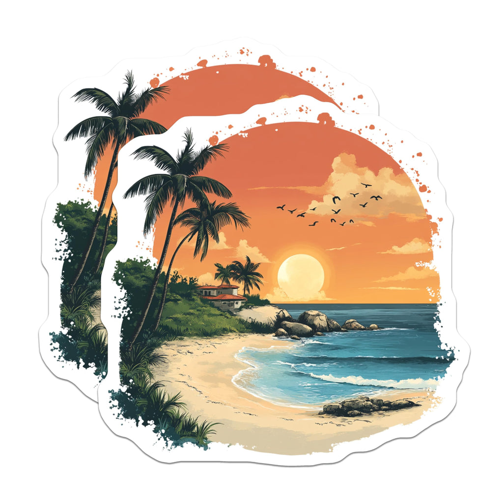 (2 Pack) Tropical Beach Sunset Magnets - Palm Tree Ocean Scene - Vacation Theme Fridge Decor - 5 Inches On Longest Side - Thick Durable Magnet - Made in USA - MAG28486