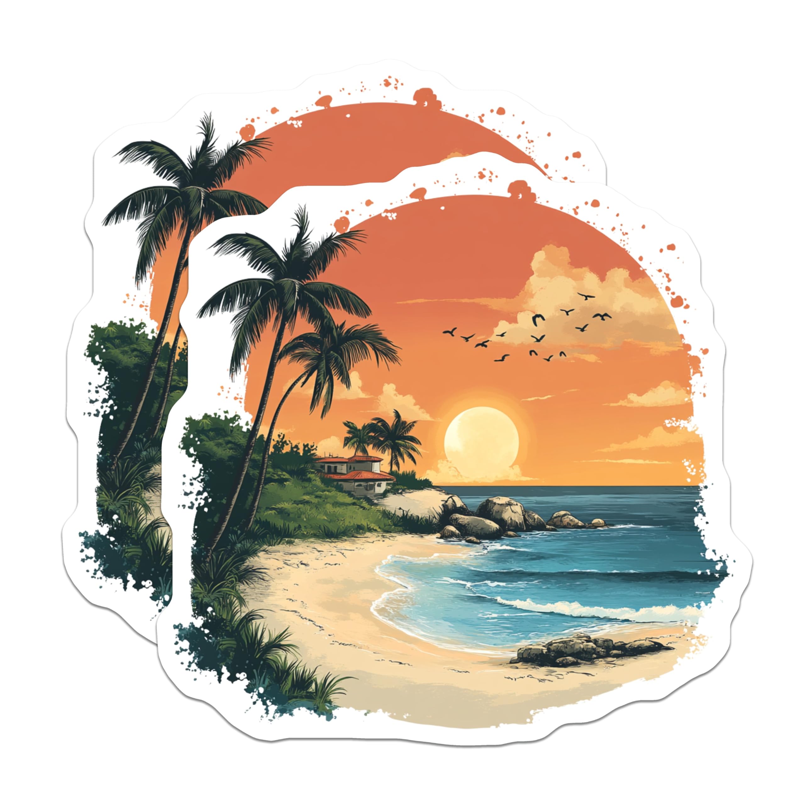 (2 Pack) Tropical Beach Sunset Magnets - Palm Tree Ocean Scene - Vacation Theme Fridge Decor - 5 Inches On Longest Side - Thick Durable Magnet - Made in USA - MAG28486