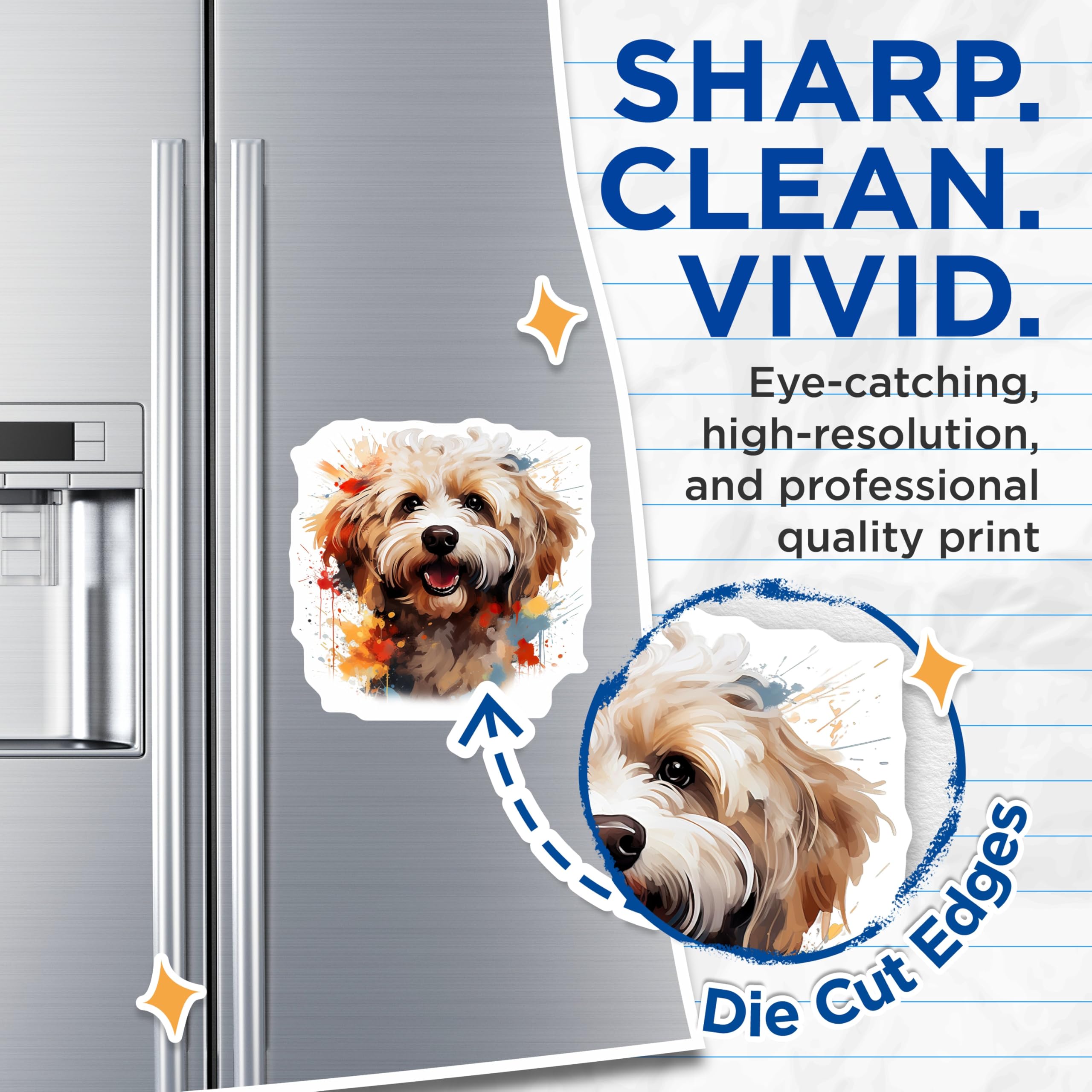 (2 Pack) Watercolor Doodle Dog Magnets - Happy Puppy Art - Fridge Locker Decor - 5 Inches On Longest Side - Thick Durable Magnet - Made in USA - MAG23283
