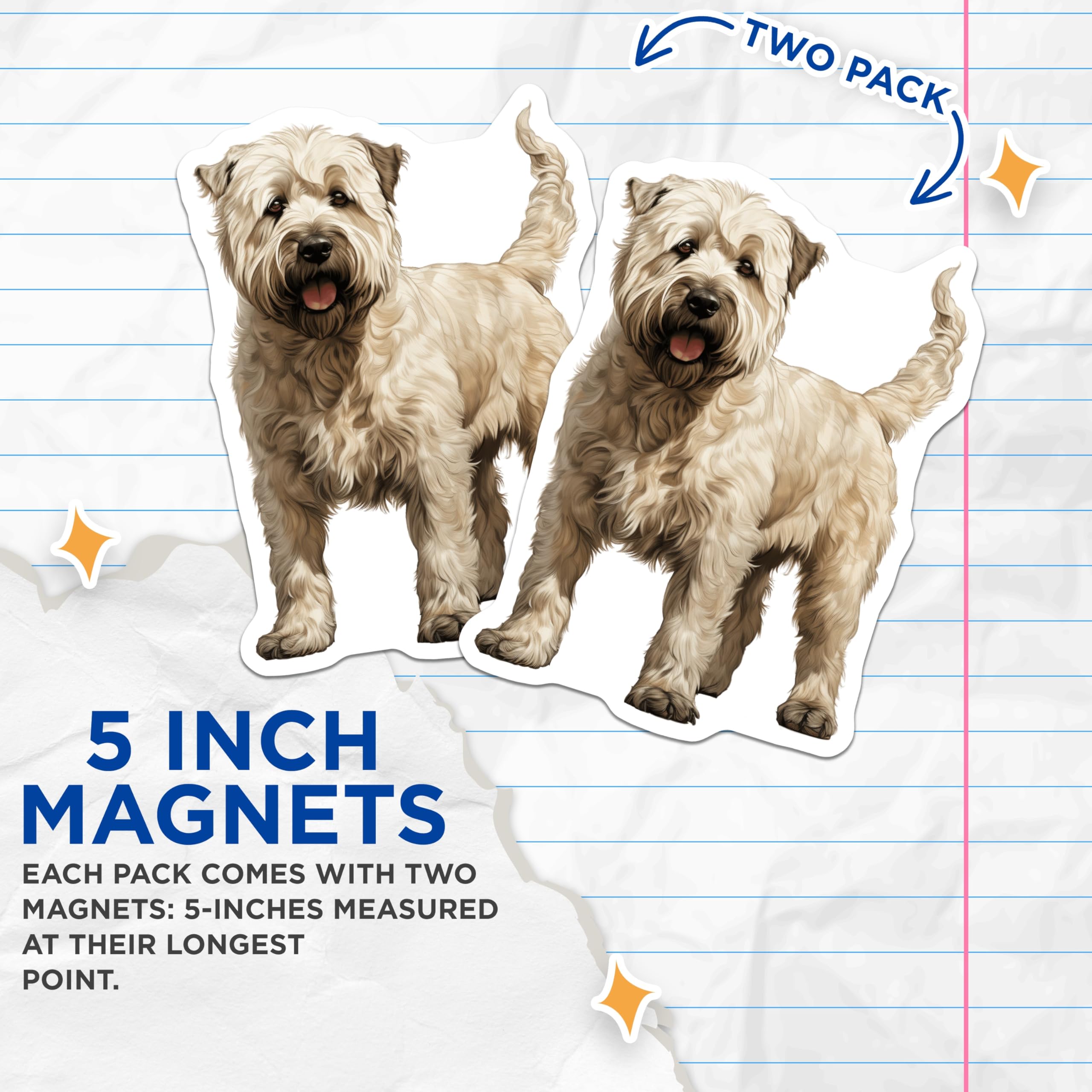 (2 Pack) Soft Coated Wheaten Terrier Magnets - Dog Lover Kitchen Decor - Pet Parent Refrigerator Magnet Set - 5 Inches On Longest Side - Thick Durable Magnet - Made in USA - MAG28784