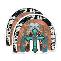 (2 Pack) Western Rainbow Cross Magnets - Cowhide Turquoise Decor - Faith Based Inspiration - 5 Inches On Longest Side - Thick Durable Magnet - Made in USA - MAG26498