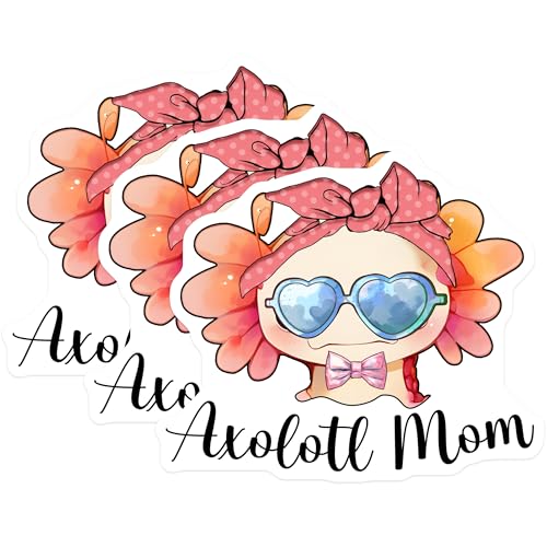 (3 Pack) Axolotl Mom Decals - Cute Salamander - Animal Lover Stickers - 3 Inches On Longest Side - Easy Peel & Apply - Made in USA - 3MCS6547