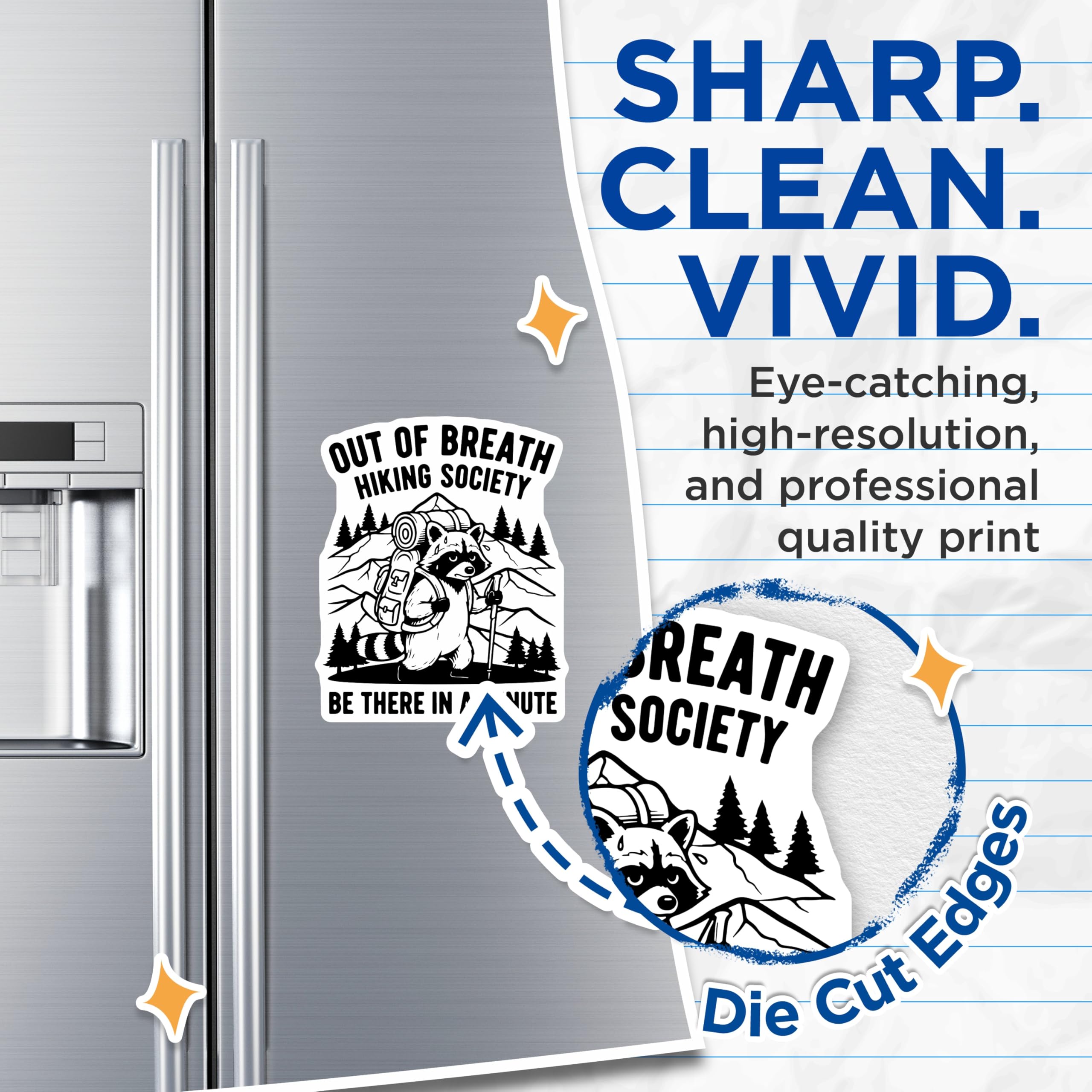 (2 Pack) Hiking Society Magnets - Raccoon Hiker Decor - Funny Animal Fridge Magnets - 5" On Longest Side - Premium Magnet - for Cars, Refrigerators, Toolboxes, Lockers - Made in USA - MAG14080