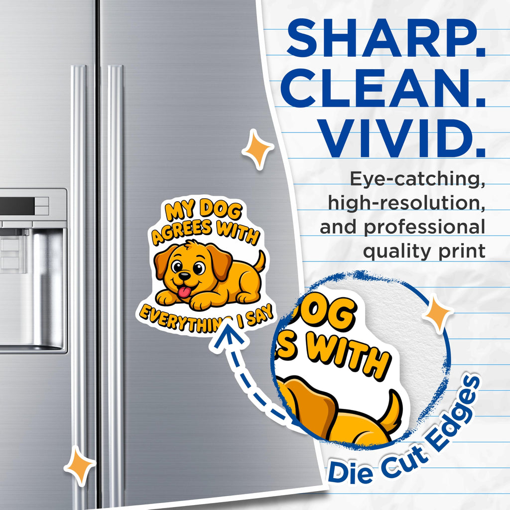 (2 Pack) Funny Dog Agrees with Me Quote Magnets - Dog Mom Pet Lover Accessory - Humorous Fridge Locker Decor - 5 Inches On Longest Side - Thick Durable Magnet - Made in USA - MAG30317