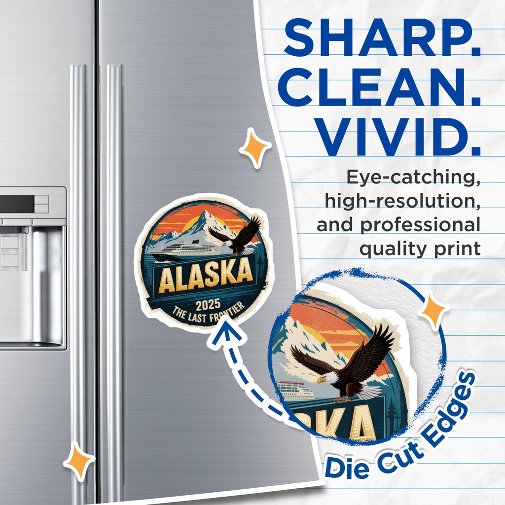 (2 Pack) Alaska Cruise Magnets - Eagle Mountain Scene - 2025 Frontier Decor - 5" On Longest Side - Premium Magnet - for Cars, Refrigerators, Toolboxes, Lockers - Made in USA - MAG17373