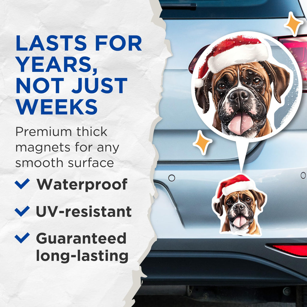 (2 Pack) Boxer Dog Magnets - Santa Hat Christmas Decor - Holiday Refrigerator Pet Lover Magnet Set - 5 Inches On Longest Side - Thick Durable Magnet - Made in USA - MAG30674