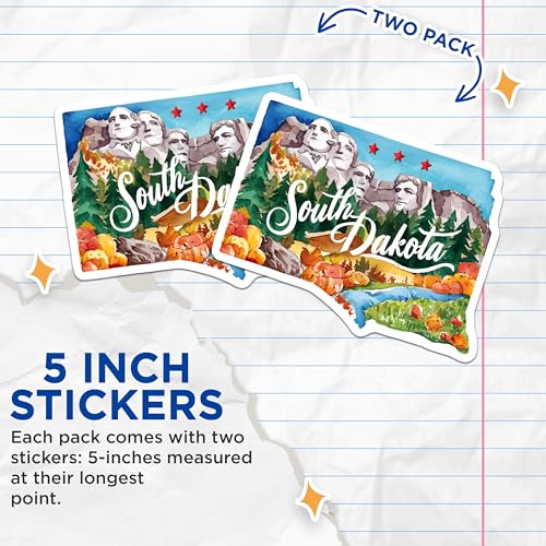 (2 Pack) South Dakota State Sticker - Mount Rushmore Sticker - State Souvenir Sticker - 5" On Longest Side - Sticks to Smooth Flat Surfaces - Made in USA - BMCS6306