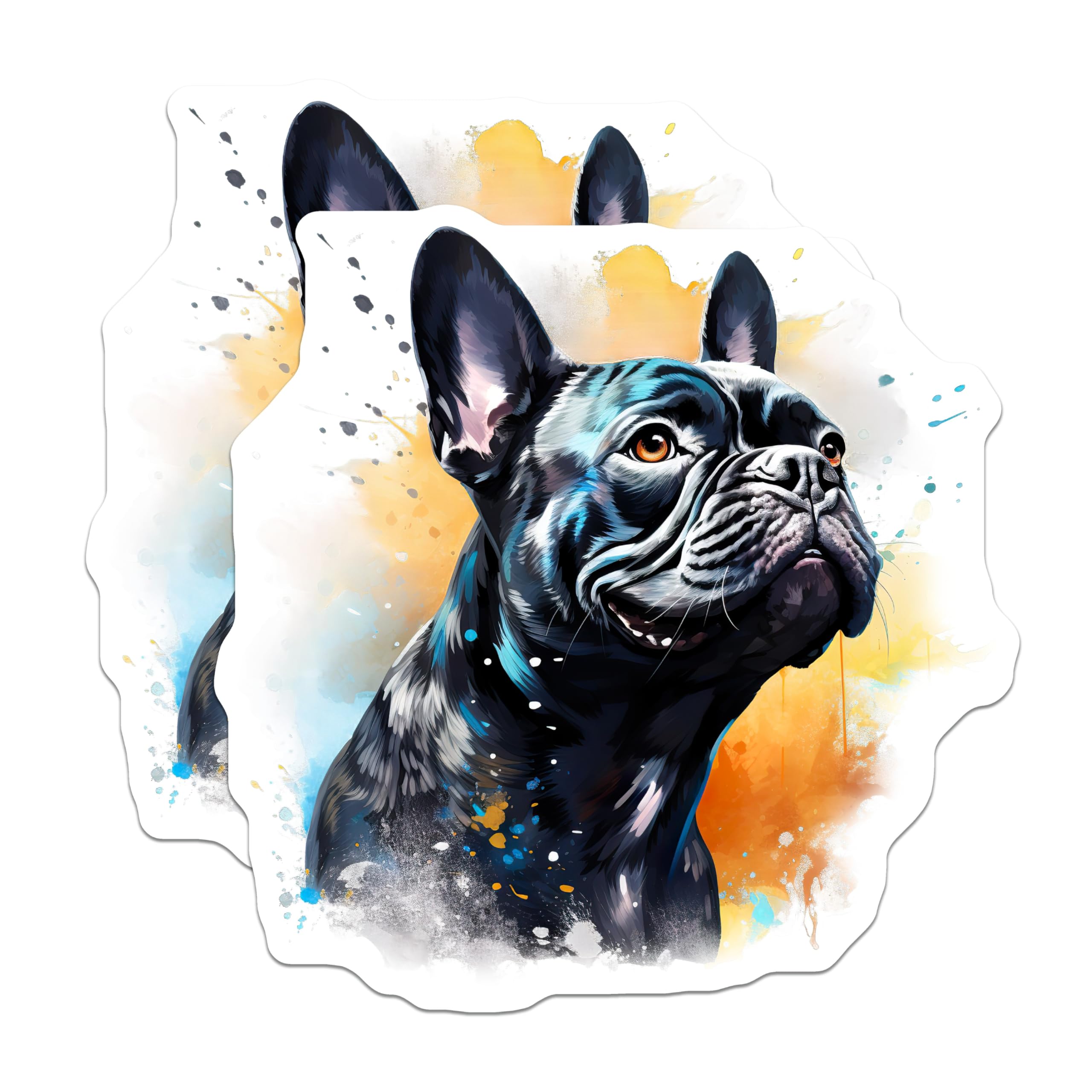 (2 Pack) French Bulldog Magnets - Artistic Watercolor Dog Art - Pet Lover Fridge Locker Decor - 5 Inches On Longest Side - Thick Durable Magnet - Made in USA - MAG24930