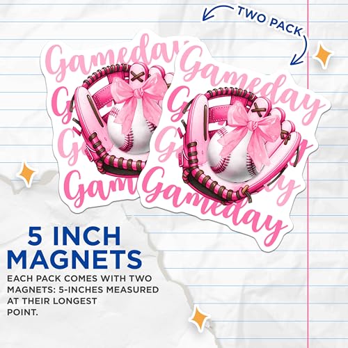 (2 Pack) Gameday Pink Baseball Glove Magnets - Softball Enthusiast Magnets - Sports Lover Car Magnets - 5" On Longest Side - for Cars, Refrigerators, Toolboxes, Lockers - Made in USA BMCS3401