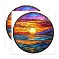 (2 Pack) Stained Glass Sunset Magnets - Ocean Mountain Art - Vibrant Landscape Decor - 5 Inches On Longest Side - Thick Durable Magnet - Made in USA - MAG24891