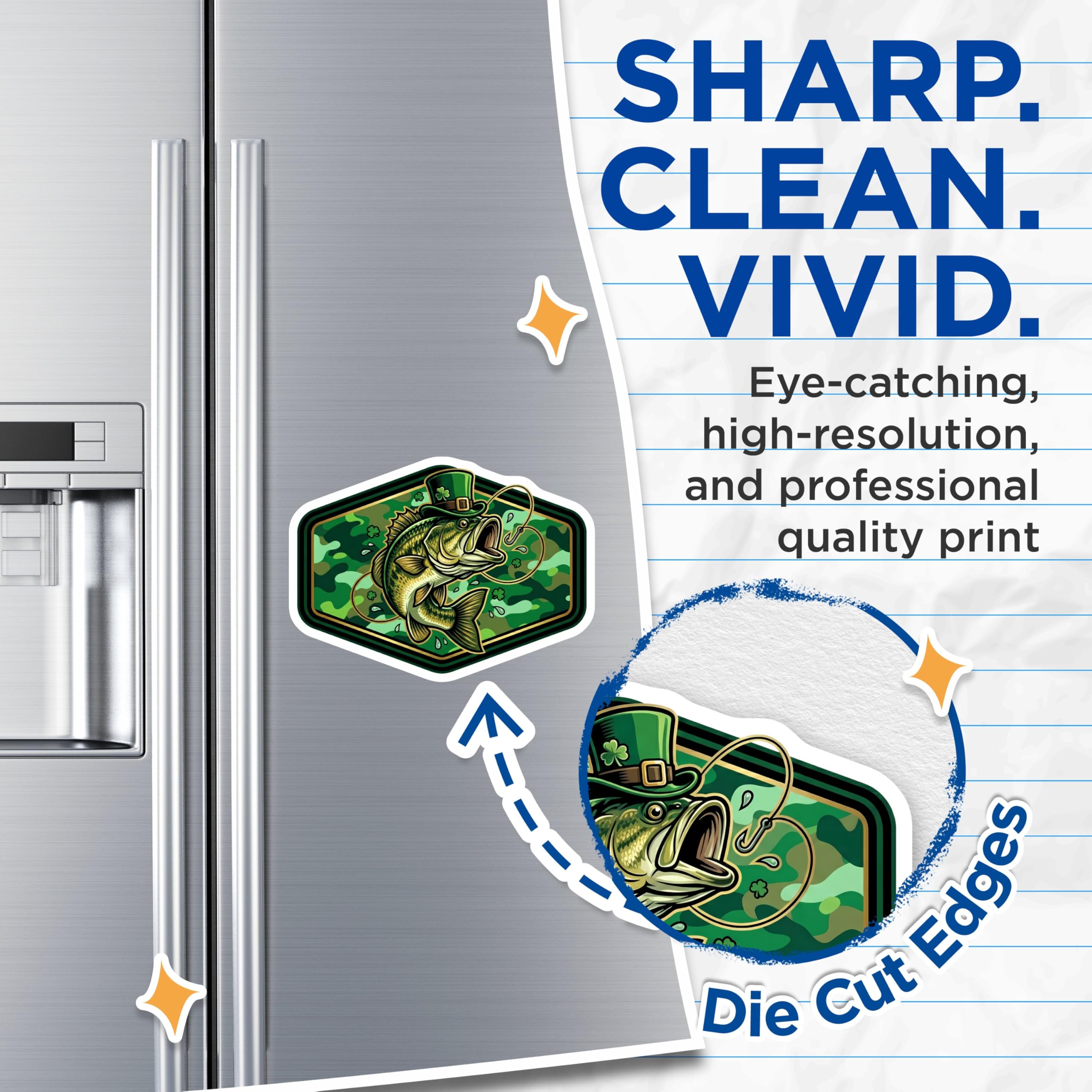 (2 Pack) Bass Fishing Magnets - Irish Angler - St Patricks Day Lucky Shamrock Decor - 5" On Longest Side - Premium Magnet - for Cars, Refrigerators, Toolboxes, Lockers - Made in USA - MAG16372