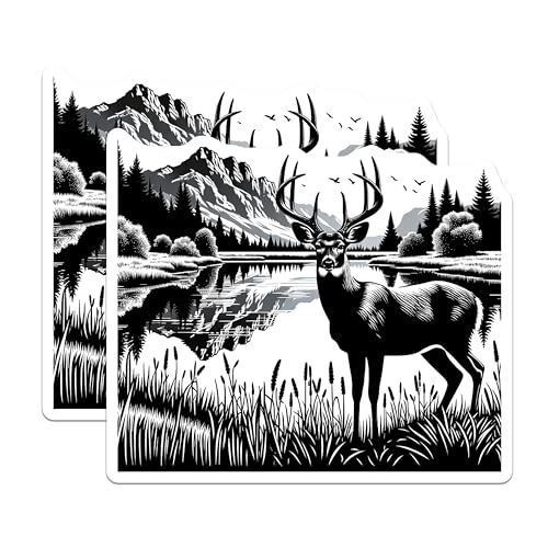 (2 Pack) Deer in Forest Stickers - Wildlife Art - Nature Lover Decal - 5" On Longest Side - Sticks to Smooth Flat Surfaces - Made in USA - BMCS8651
