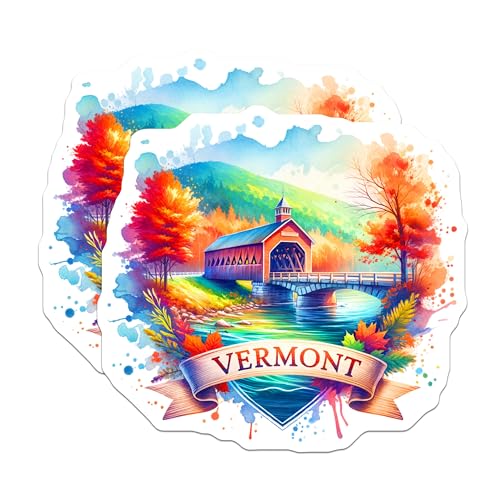 (2 Pack) Vermont Covered Bridge Magnets - Autumn Landscape - New England Souvenir - Scenic Fall Magnet Art - 5" On Longest Side - for Cars, Fridges, Toolboxes - Made in USA - MAG7008