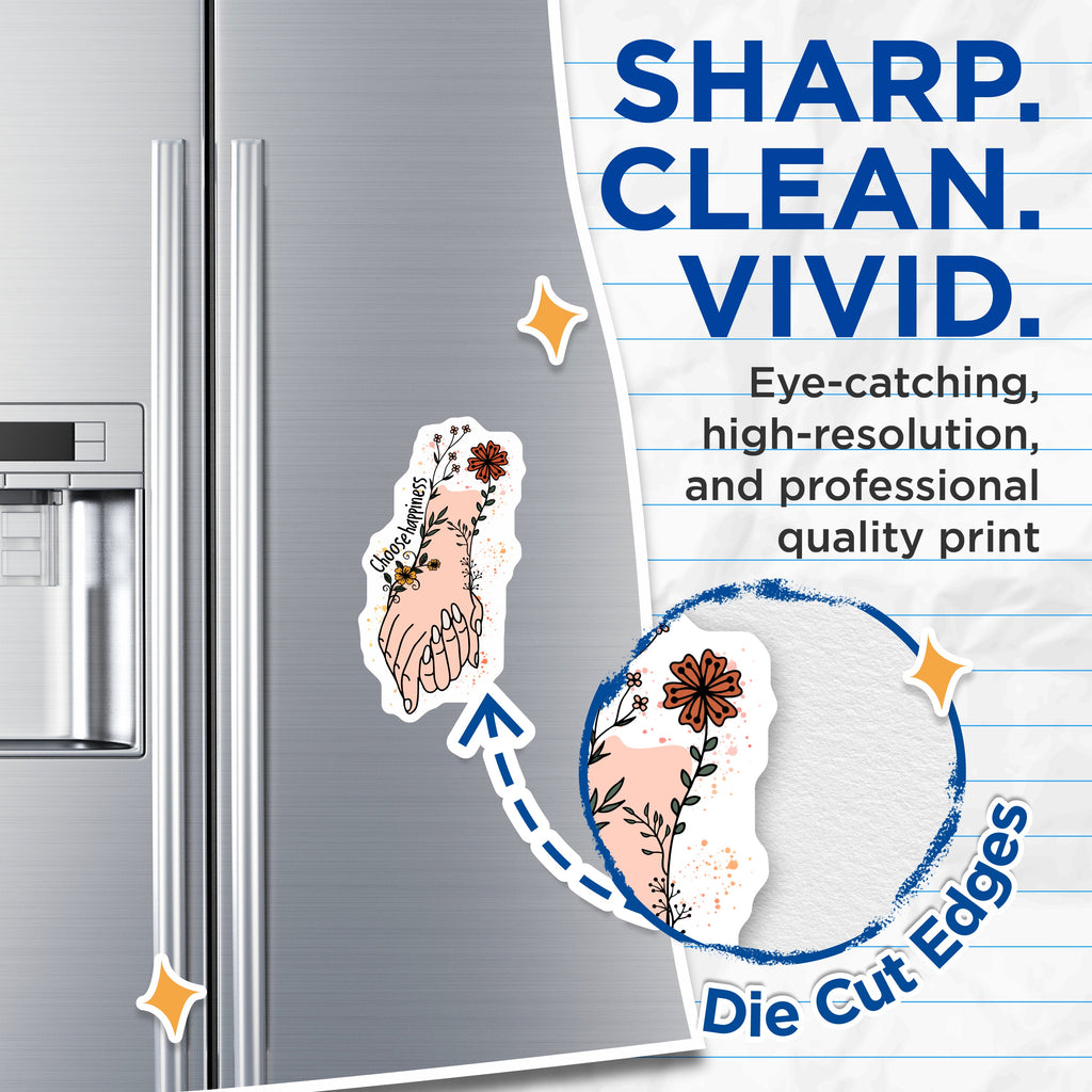 (2 Pack) Choose Happiness Magnets - Floral Hand Art - Boho Refrigerator Decor - 5 Inches On Longest Side - Thick Durable Magnet - Made in USA - MAG36874