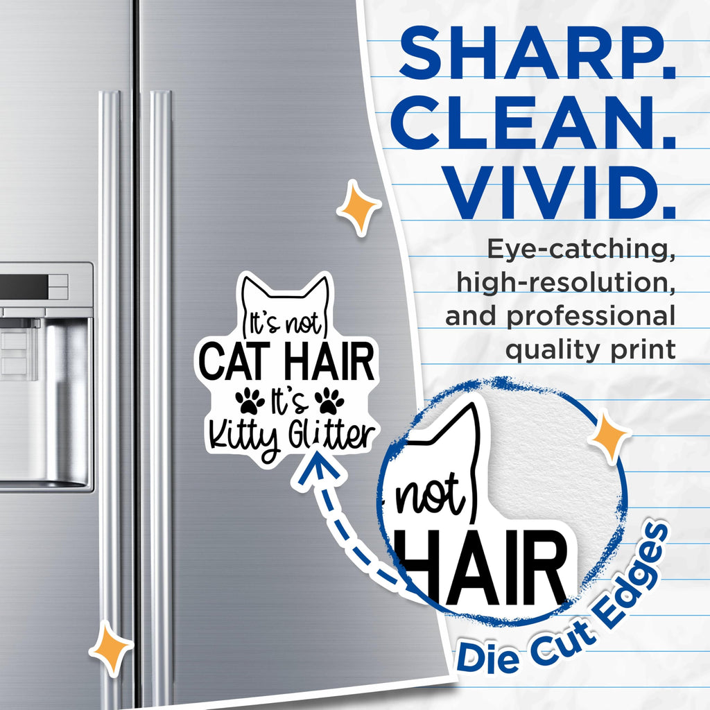 (2 Pack) Cat Hair Kitty Glitter Magnets - Funny Cat Magnet - Cat Lover Magnet - 5" On Longest Side - for Cars, Fridges, Toolboxes - Made in USA - MAG4112