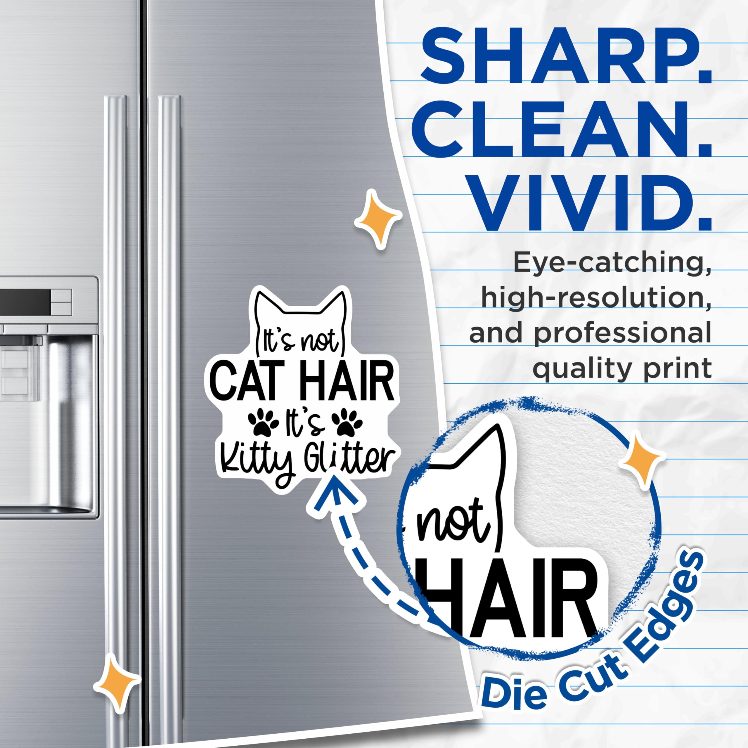 (2 Pack) Cat Hair Kitty Glitter Magnets - Funny Cat Magnet - Cat Lover Magnet - 5" On Longest Side - for Cars, Fridges, Toolboxes - Made in USA - MAG4112