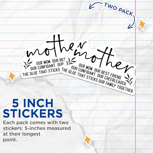 (2 Pack) Mother Stickers - Family Quote Decal - Home Decor Decal - 5" On Longest Side - Sticks to Smooth Flat Surfaces - Made in USA - BMCS6679