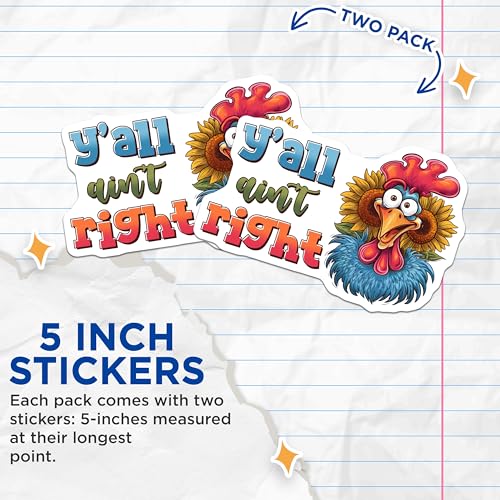 (2 Pack) Funny Chicken Quote Stickers - Farm Animal Humor - Southern Sayings Decal - 5" On Longest Side - Sticks to Smooth Flat Surfaces - Made in USA - BMCS9721