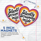 (2 Pack) Silently Screaming Inside Magnets - Heart Shape Decoration - Motivational Quotes - Quirky Fridge Decor - 5" On Longest Side - for Cars, Fridges, Toolboxes - Made in USA - MAG5601