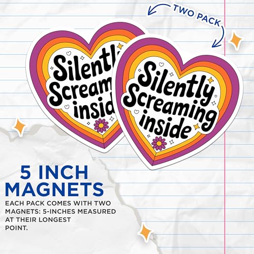 (2 Pack) Silently Screaming Inside Magnets - Heart Shape Decoration - Motivational Quotes - Quirky Fridge Decor - 5" On Longest Side - for Cars, Fridges, Toolboxes - Made in USA - MAG5601