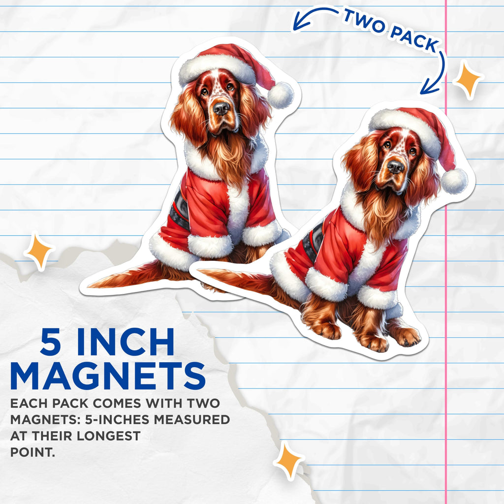 (2 Pack) Santa Dog Magnets - Christmas Pet Refrigerator Decor - Holiday Animal Lover - 5 Inches On Longest Side - Thick Durable Magnet - Made in USA - MAG25986