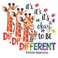 (3 Pack) Autism Awareness Decals - Giraffe Sticker - Its Okay to Be Different - 3 Inches On Longest Side - Easy Peel & Apply - Made in USA - 3MCS0055