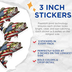 (3 Pack) Bass Fish Decals - American Flag - Fishing Lover Decals - 3 Inches On Longest Side - Easy Peel & Apply - Made in USA - 3MCS8728