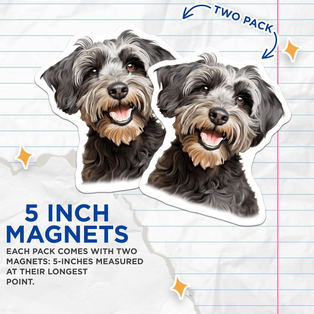 (2 Pack) Smiling Schnauzer Magnets - Joyful Dog Lover Decor - Pet Fridge Accessory - Canine Enthusiast Art - 5 Inches On Longest Side - Thick Durable Magnet - Made in USA - MAG23892