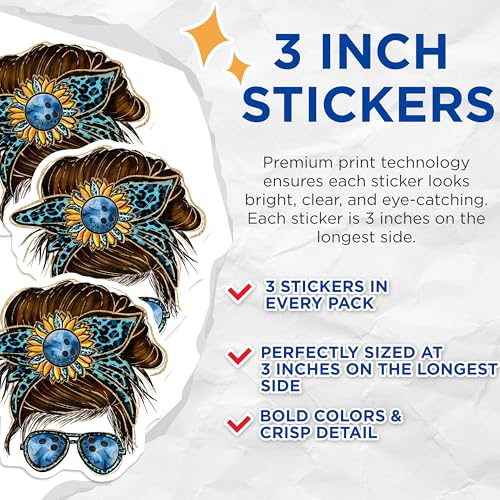 (3 Pack) Messy Bun Decals - Bowling Mom Sticker - Laptop Decal - 3 Inches On Longest Side - Easy Peel & Apply - Made in USA - 3MCS4962