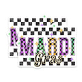 (2 Pack) Mardi Gras Stickers - Checkered Mardi Gras Festive - New Orleans Celebration Decals - 5" On Longest Side - Sticks to Smooth Flat Surfaces - Made in USA - BMCS6383