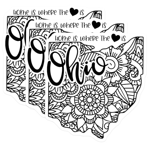 (3 Pack) Ohio State Decals - Home State Love - Floral Mandala Laptop Decals - 3 Inches On Longest Side - Easy Peel & Apply - Made in USA - 3MCS7848