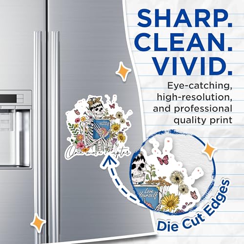 (2 Pack) One More Chapter Magnets - Skeleton Book Lover Magnets - Floral and Self Love Decor Magnets- 5" On Longest Side - for Fridges, Toolboxes, Cars - Made in USA - MAG3036