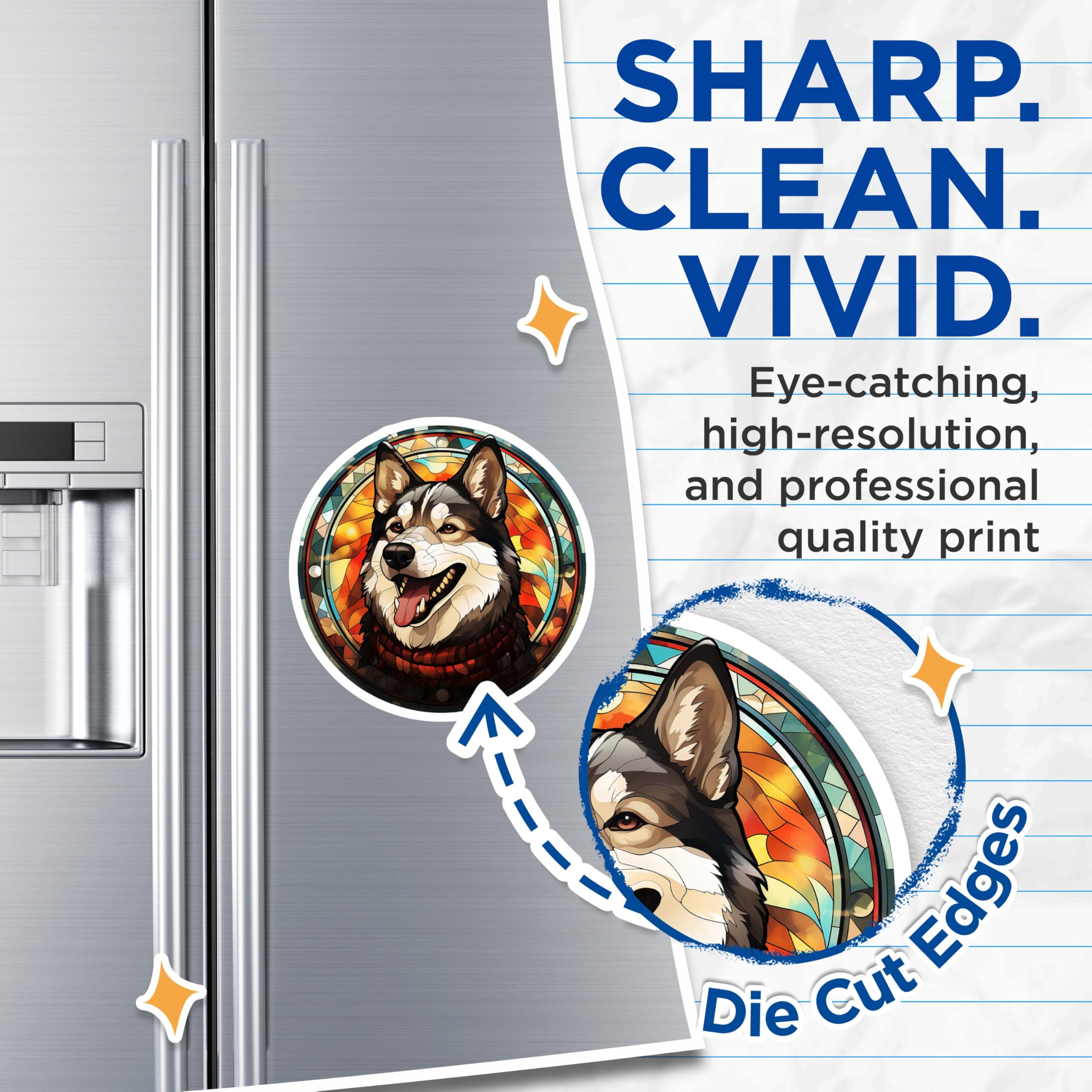 (2 Pack) Husky Dog Magnets - Stained Glass Art - Dog Lover Kitchen Decor - 5 Inches On Longest Side - Thick Durable Magnet - Made in USA - MAG29864